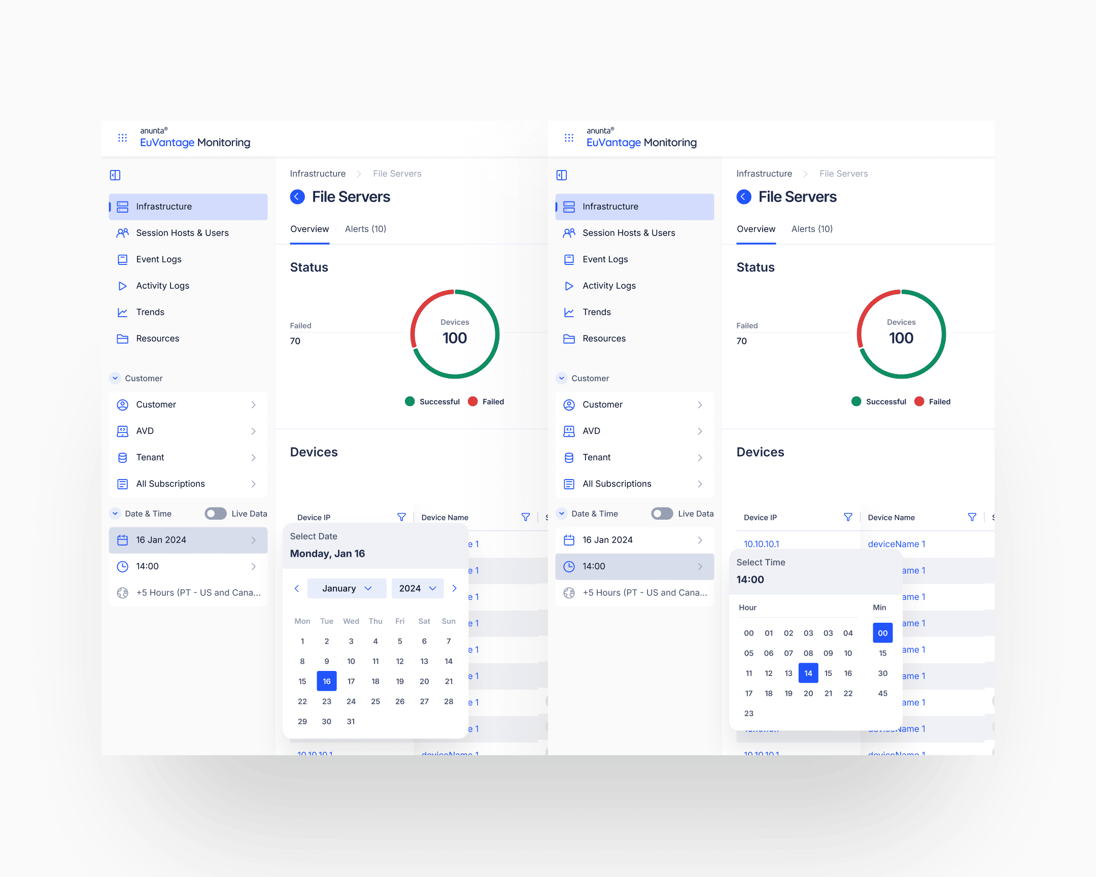Left-rail temporal controls: Live Data toggle off and a specific historical moment selected, with the rest of the surface rendered to that moment rather than narrowed by a date range